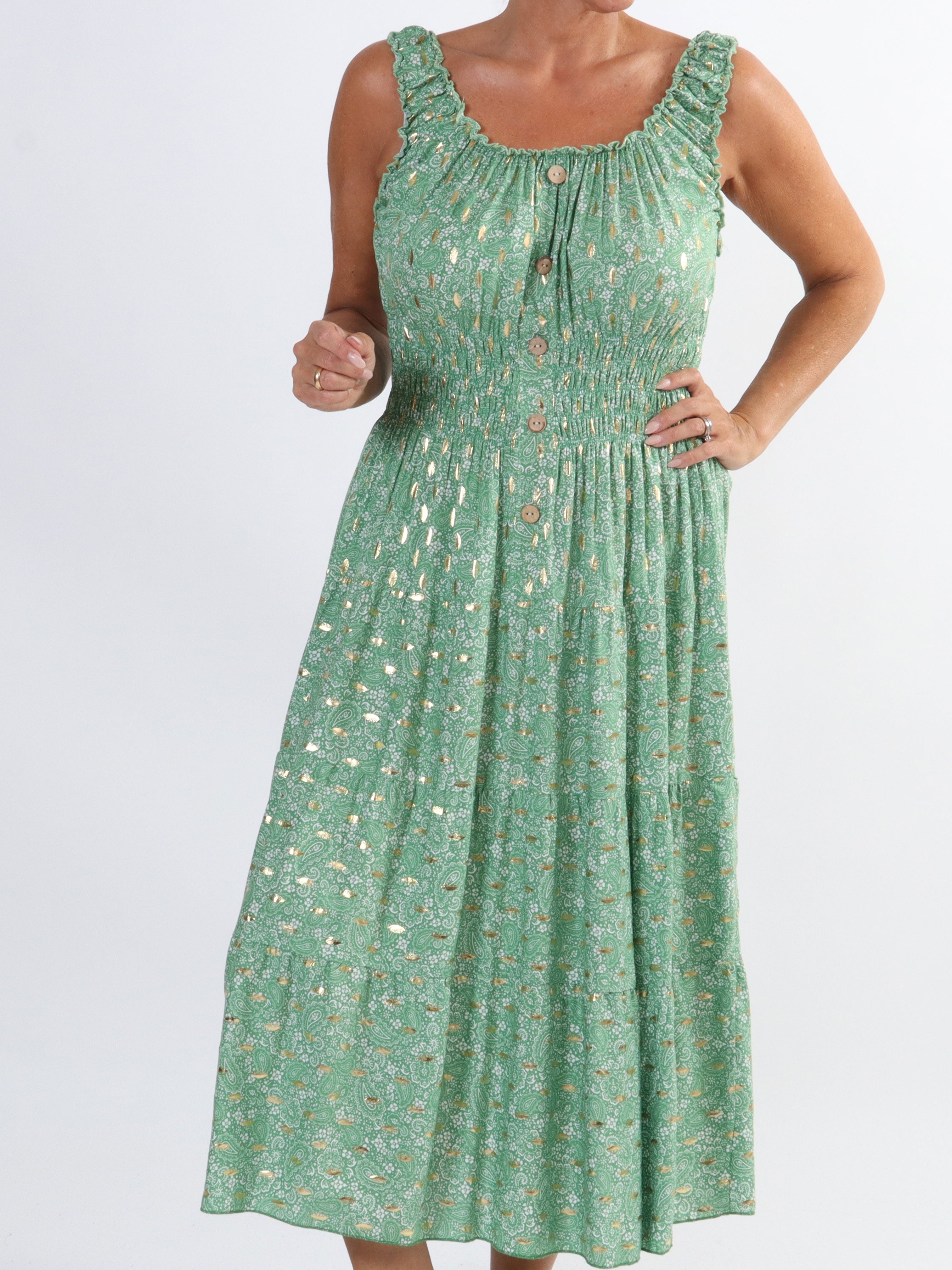 Alicia Paisley - Lang plus size stropkjole i viskose med paisley mønster